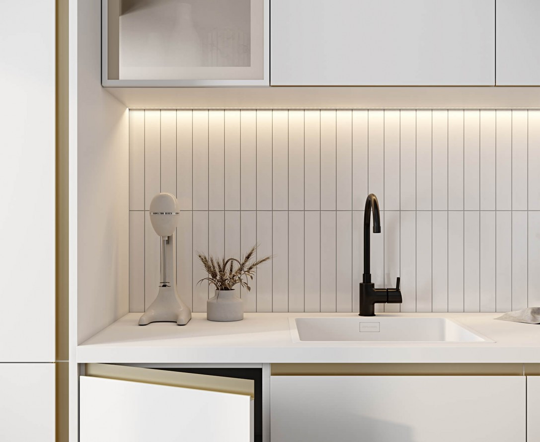 Кухня белого цвета прямая в стиле минимализм БРИСТОЛЬ от производителя под заказ
