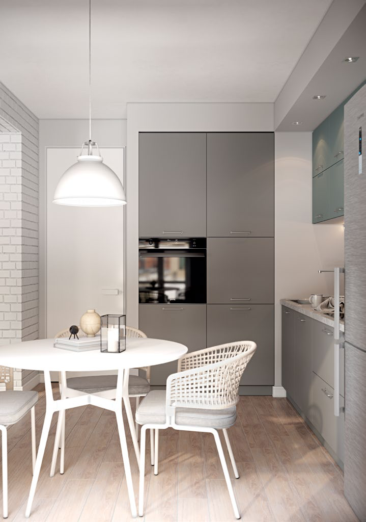 Кухонная мебель серого цвета маленького размера в стиле лофт угловая под заказ БРИЗ от производителя