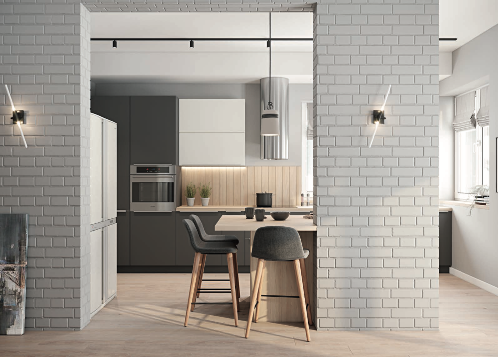 Кухня белого цвета в стиле лофт малогабаритная угловая в минималистичном дизайне под заказ от производителя БРАМБЕРГ